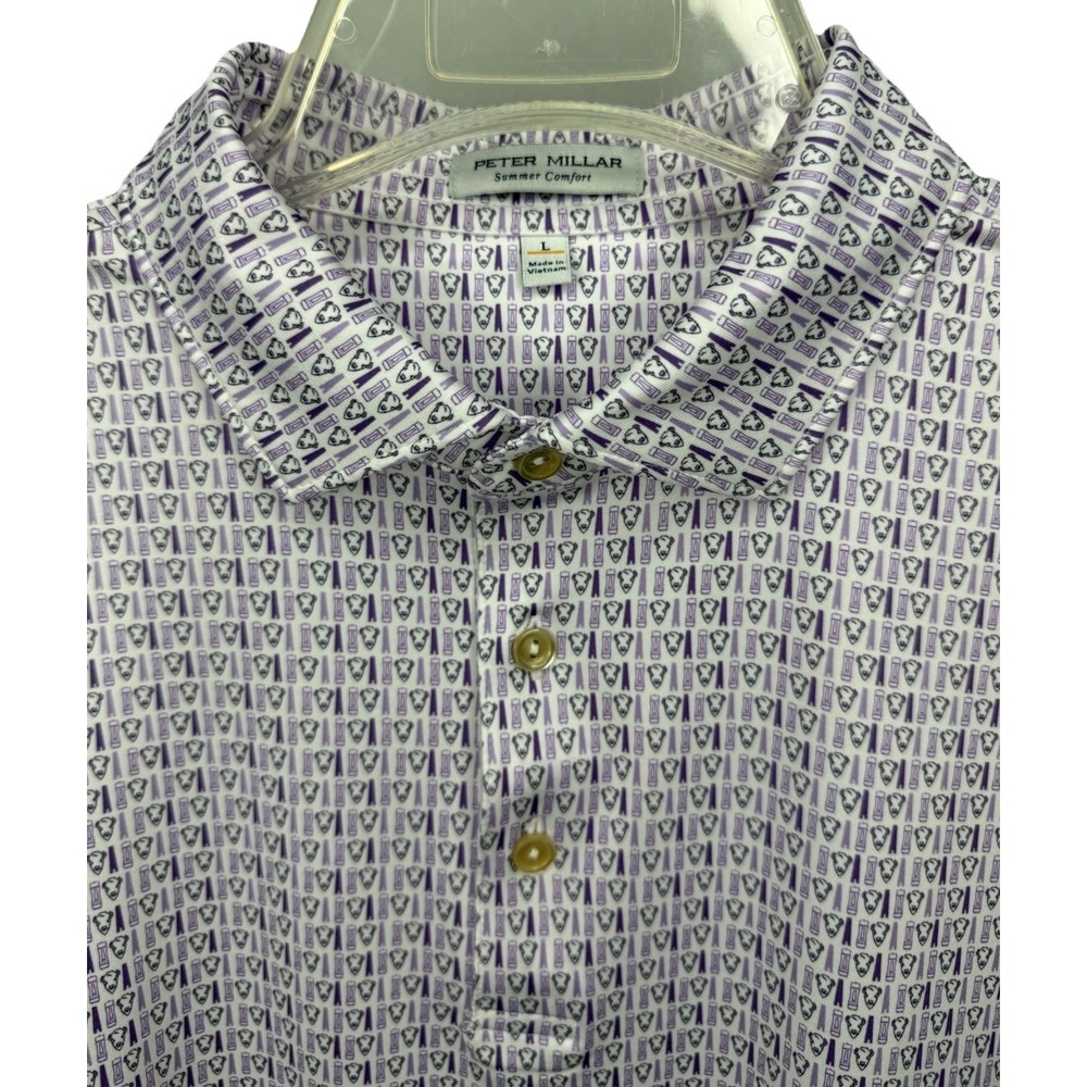 Peter‎ Millar Summer Comfort Men's Large Purple White Bison Trophy Polo